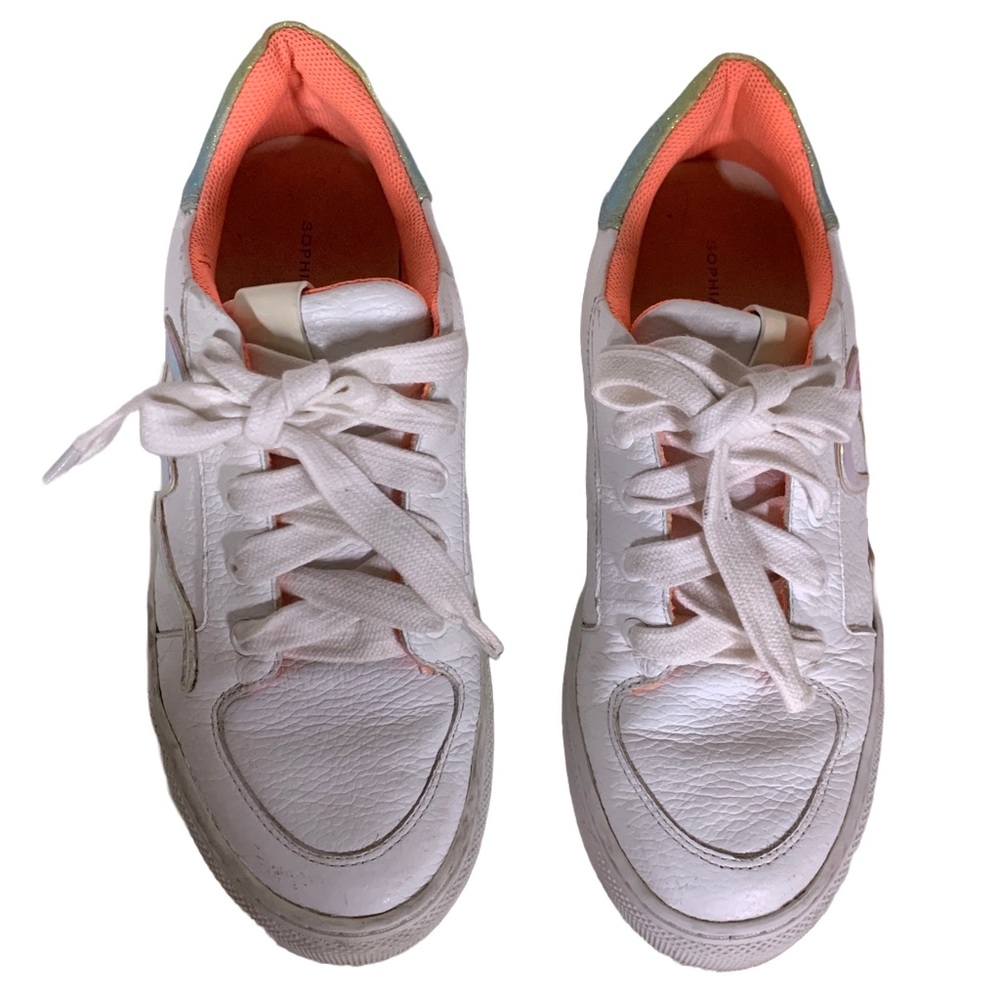 SOPHIA WEBSTER "SWALK IRIDESCENT" WHITE LEATHER PASTEL OMBRE GLITTER SNEAKERS 38 - Picture 11 of 15